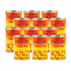 AL MAZRA CHICK PEAS 12X400GM S/P PRICEفاصوليا مسلوق المزرعة 12×400جرام